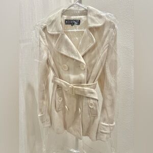 Soft White Double Breasted Belted Pea Coat